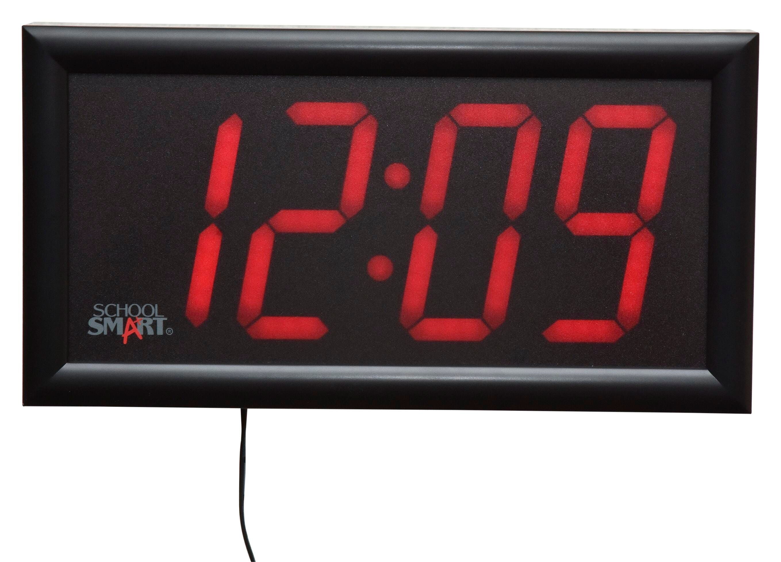 School Smart LED Wall Clock with Remote Control, 7 x 13 Inches, Red Digits 090525